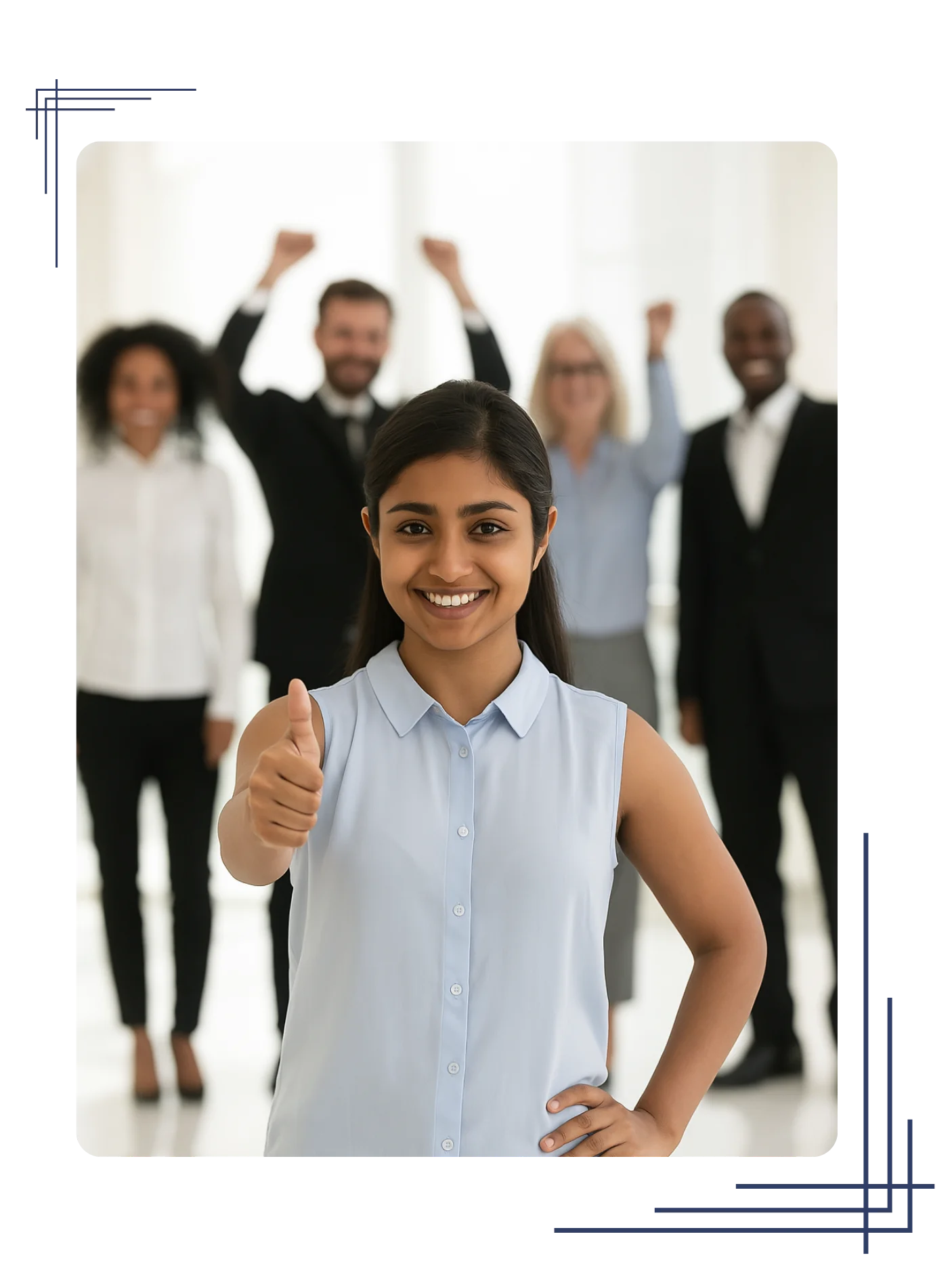 Happy business team giving thumbs up
